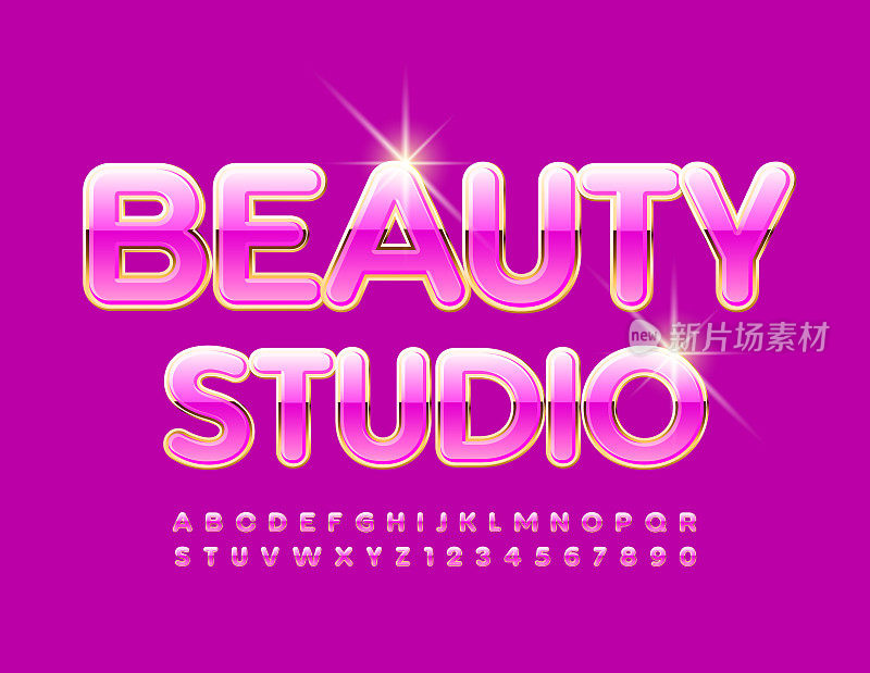 Vector chic Logo Beauty Studio. Glamour set of pink and gold Alphabet Letters and Numbers